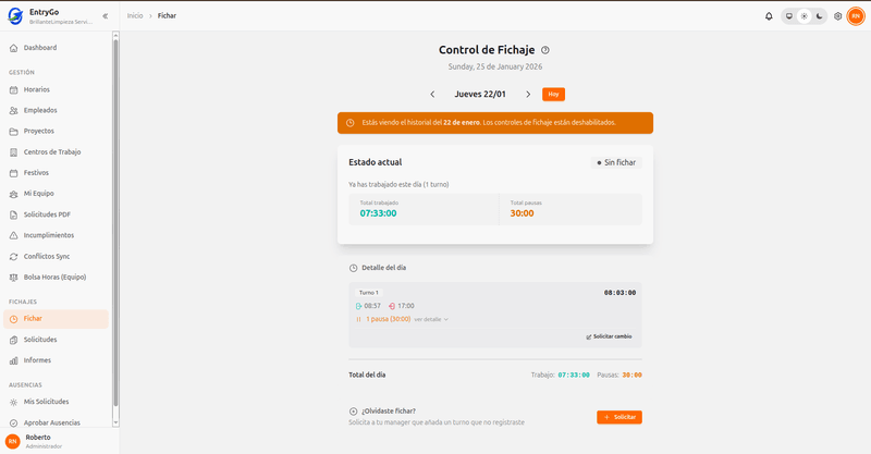 Fichaje digital en EntryGo